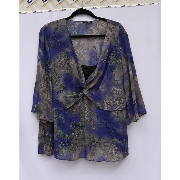 Daisy Fuentes Fairy Boho Flare Sleeve Blouse Size 2X Sheer with Built in tank - Picture 2 of 5